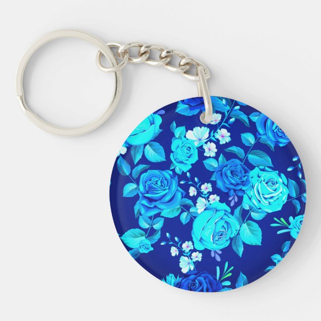 Porte-clefs Motif Fleurs Rose Bleue Classique-87600 (Devant)