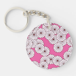 Porte-clefs Motif floral Art Déco - crème sur rose