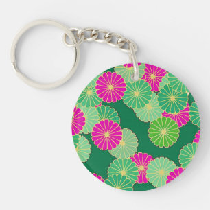 Porte-clefs Motif floral Art Déco - nuances de vert, fuchsia