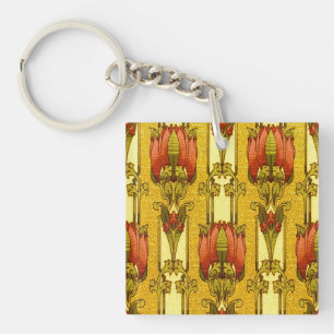 Porte-clefs Motif floral aux tulipes rouges Art nouveau vintag