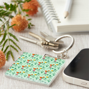 Porte-clefs Motif floral avec fleurs roses colorées