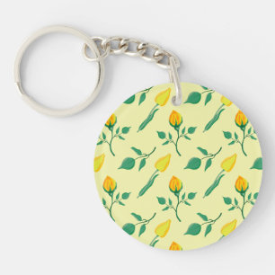 Porte-clefs Motif floral avec rose jaune et fleurs de tulipe