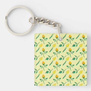 Porte-clefs Motif floral avec rose jaune et fleurs de tulipe