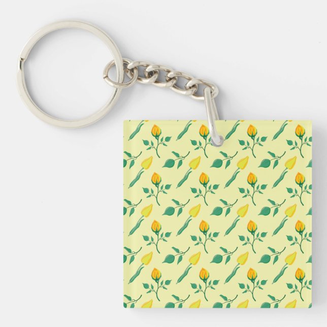 Porte-clefs Motif floral avec rose jaune et fleurs de tulipe (Devant)