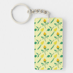 Porte-clefs Motif floral avec rose jaune et fleurs de tulipe