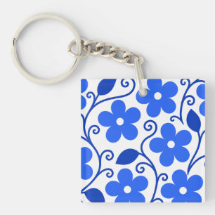 Porte-clefs Motif floral bleu sans couture