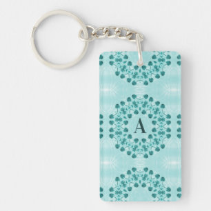 Porte-clefs Motif floral, bleu Turquoise initial