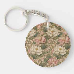 Porte-clefs Motif floral botanique de lotus d'eau vintage