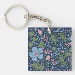 Porte-clefs Motif floral d'art folklorique élégant, botanique
