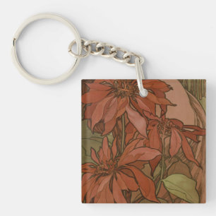 Porte-clefs Motif floral de poinsettia rouge Art nouveau de Mu