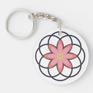 Porte-clefs Motif floral en acrylique rose et bleu marine