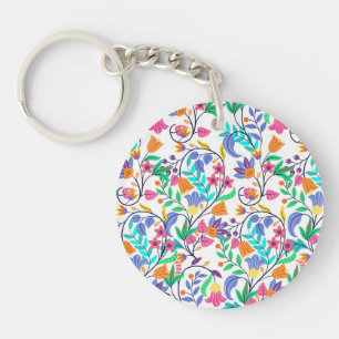 Porte-clefs Motif floral exotique coloré