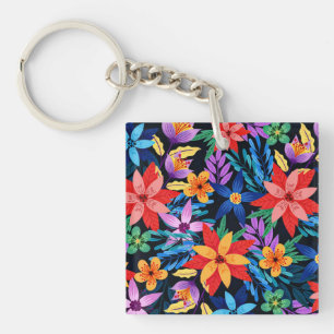 Porte-clefs Motif floral exotique coloré-68578