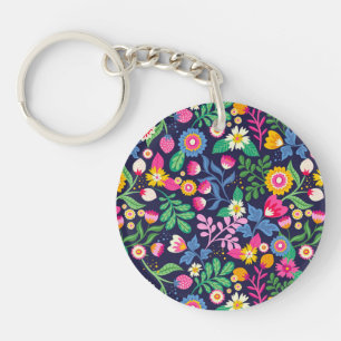 Porte-clefs Motif floral exotique peint à la main