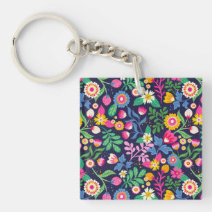 Porte-clefs Motif floral exotique peint à la main