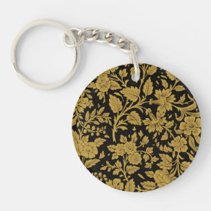 Porte-clefs Motif floral indien en laque noire et or antique