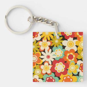 Porte-clefs Motif floral mignon rétro coloré vif