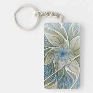 Porte-clefs Motif floral rêve abstrait bleu kaki fractal