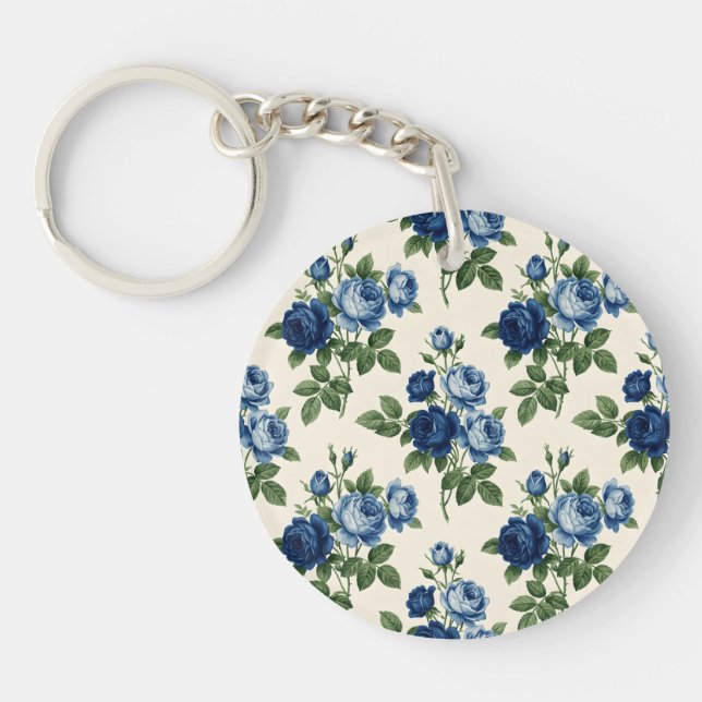 Porte-clefs Motif floral Rose Bleue (Devant)