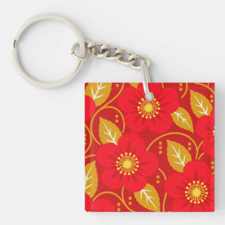 Porte-clefs Motif floral rouge sur fond rouge foncé