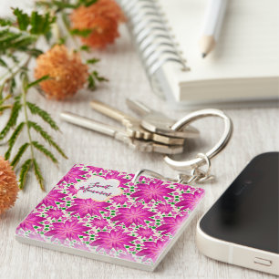 Porte-clefs Motif floral sans couture rose vif personnalisé