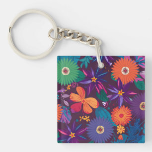 Porte-clefs Motif floral tropical coloré avec fleurs en gras