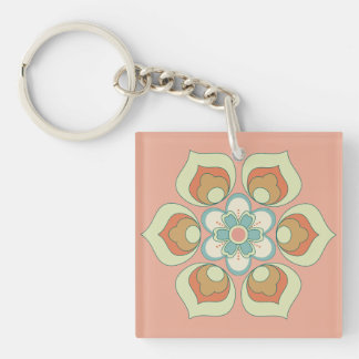 Porte-clefs motif floral vert rétro