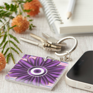 Porte-clefs Motif Floral Violet Design Fleur Moderne Abstraite