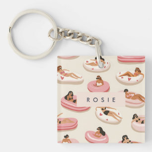Porte-clefs Motif flottant de piscine d'été personnalisé Monog