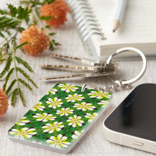 Porte-clefs Motif frangipanier jaune (Devant droit)