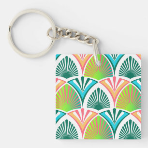 Porte-clefs Motif géométrique avec feuilles de palme et fleurs