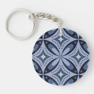 Porte-clefs Motif géométrique bleu de style rétro