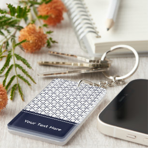 Porte-clefs Motif géométrique bleu marine sur fond blanc