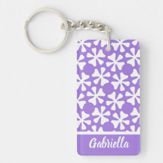 Porte-clefs Motif géométrique élégant lilas pourpre et blanc