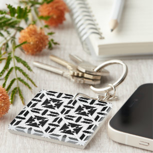 Porte-clefs Motif géométrique élégant noir et blanc