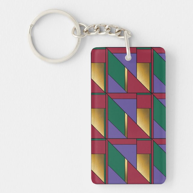 Porte-clefs Motif géométrique Gold violet vert rouge (Devant)