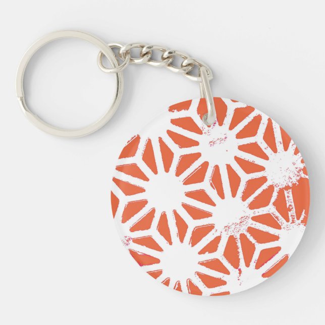 Porte-clefs Motif géométrique orange et blanc (Devant)