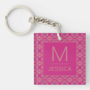 Porte-clefs Motif géométrique rose violet orné personnalisé