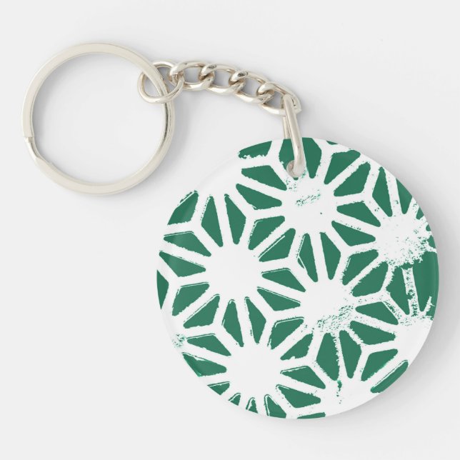 Porte-clefs Motif géométrique vert et blanc (Devant)