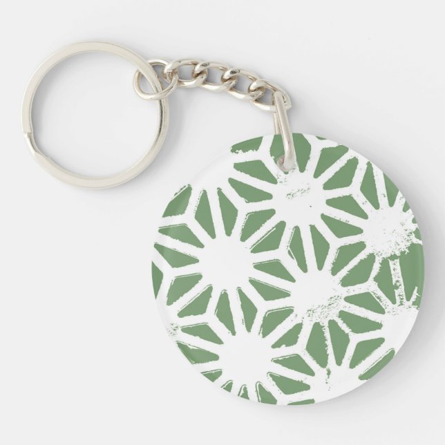 Porte-clefs Motif géométrique vert et blanc olive (Devant)