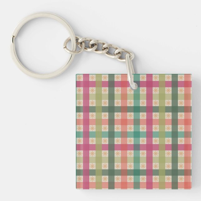 Porte-clefs Motif Gingham cinq couleurs plus flocons de neige (Devant)