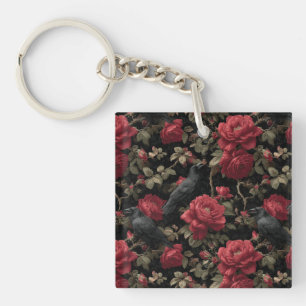 Porte-clefs Motif gothique avec roses rouges et corbeaux