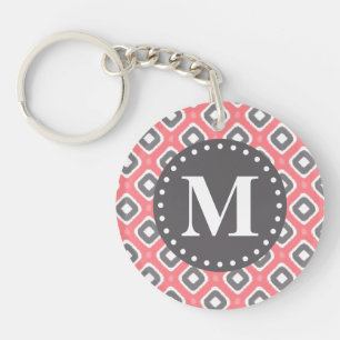 Porte-clefs Motif gris rose Ikat Mod avec Monogramme