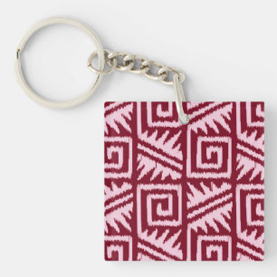 Porte-clefs Motif Ikat Aztec - Bourgogne et rose