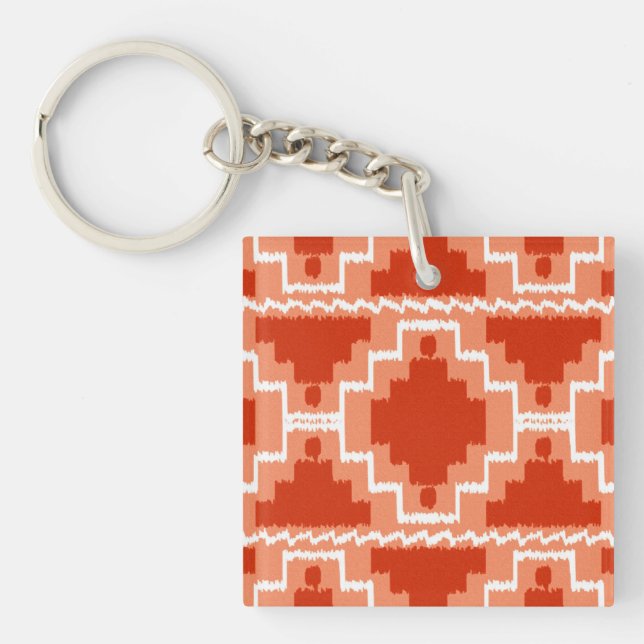 Porte-clefs Motif Ikat Aztec - Rouille, Orange et blanc (Devant)