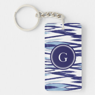 Porte-clefs Motif ikat bleu et blanc chic