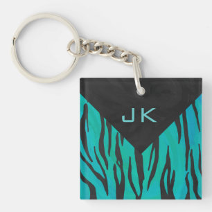 Porte-clefs Motif imprimé noir et sarcelle Monogram Tiger