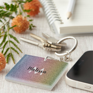 Porte-clefs Motif initial de fausse brillance arc-en-ciel