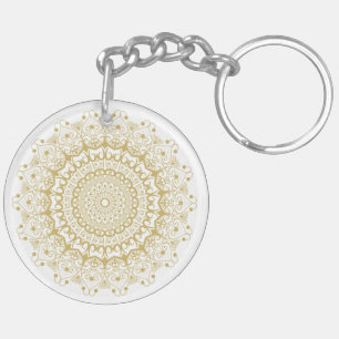 Porte-clefs Motif mandala orné d'or sur blanc
