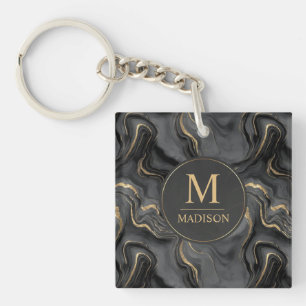 Porte-clefs Motif marbre personnalisé gris noir et or pailleté